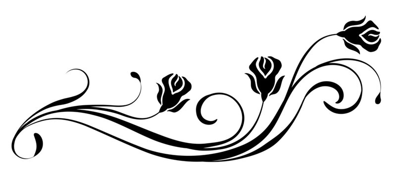 Floral ornament border with roses flowers vintage decorative divider