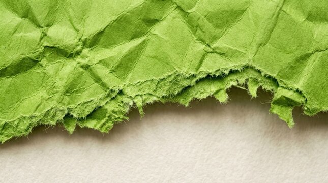 A ragged horizontal edge of vibrant green crumpled paper with natural creases and subtle shadows, realistic textured overlay with fresh modern energy, ultra-realistic, no logos.