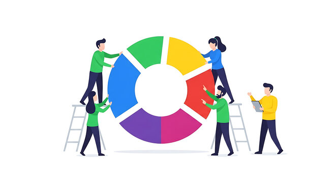 Teamwork, collaboration, business strategy, colorful wheel chart