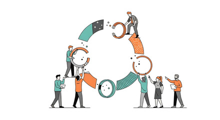 Fototapeta premium Business team, collaboration, workflow, process, cycle, infographic elements, icons