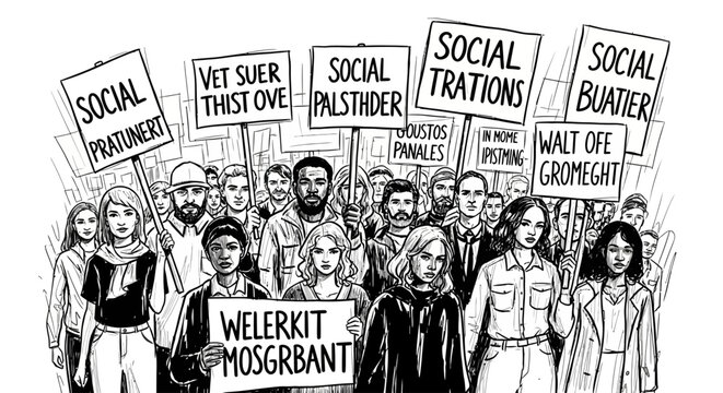 Crowd of people protesting for social behavior change