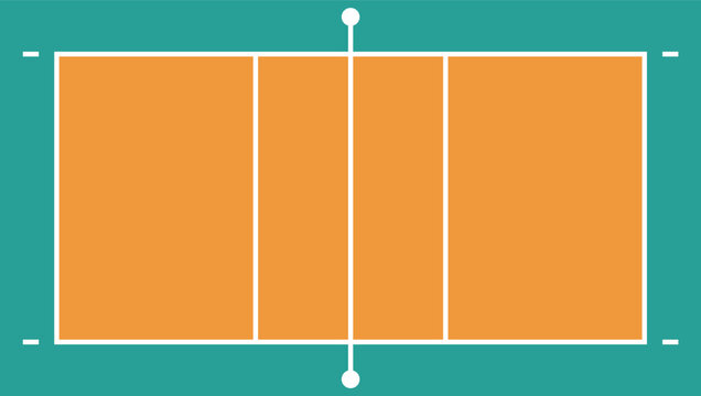 バレーボールコートのカラー平面図（俯瞰・オレンジ・スポーツ・競技場・図解）
