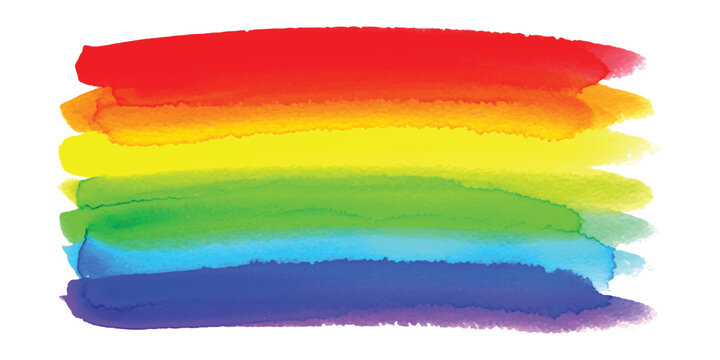 A vibrant and artistic watercolor painting featuring the iconic colors of the bright rainbow pride