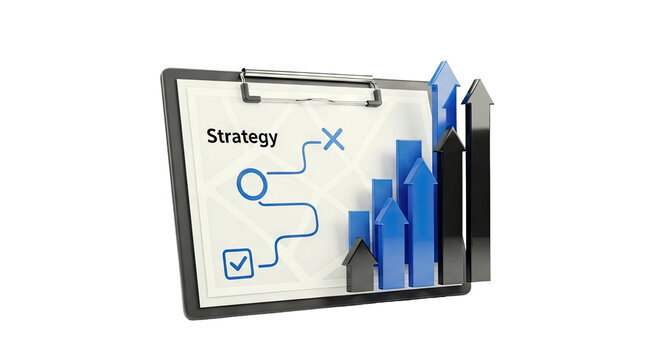 Clipboard with Strategy Plan and Upward Arrows