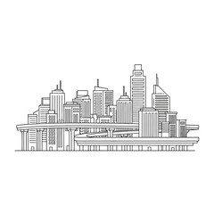 Fototapeta premium Modern City Skyline Outline Drawing with Buildings and Bridges