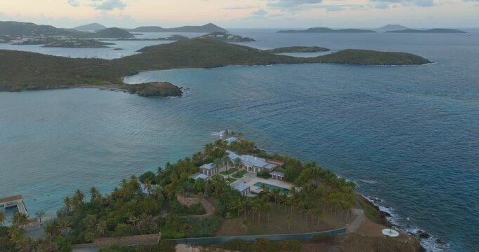 Luxury Architectures At Little Saint James, Private Island In The United States Virgin Islands. Aerial Rotate Shot