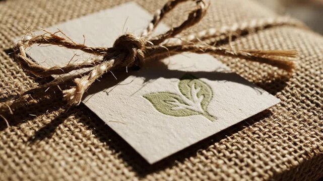 A gift tag with a leaf design.