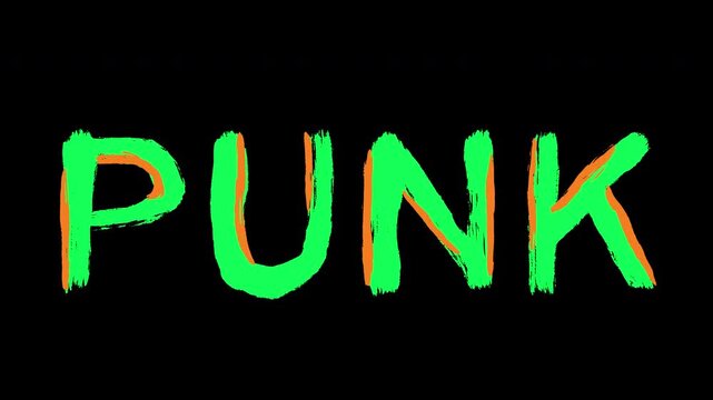 Rebellious 2D animated text including PUNK, MUSIC and STYLE. Features edgy scribble effects and raw artistic feel. Stop motion grunge fashion art for concert promotions, alternative lifestyle blogs