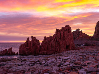 Fototapeta premium Red Rocks of Arbatax at sunset in Sardinia, Italy