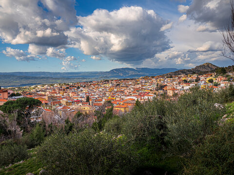 Dorgali town in Sardinia Italy under clouds