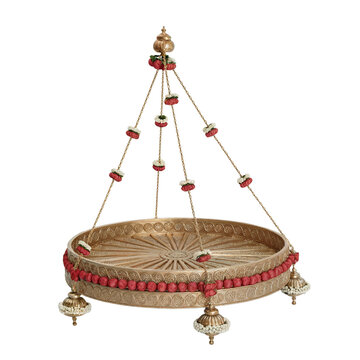 Traditional Indian Decorative Brass Urli with Floral Garland