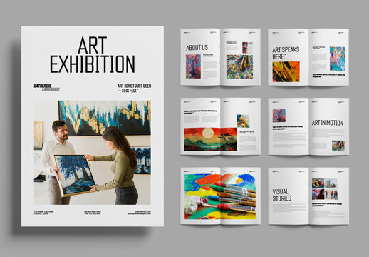 Art Exhibition Magazine Template with Modern Editorial Layout, Gallery Presentation and Creative Portfolio Design