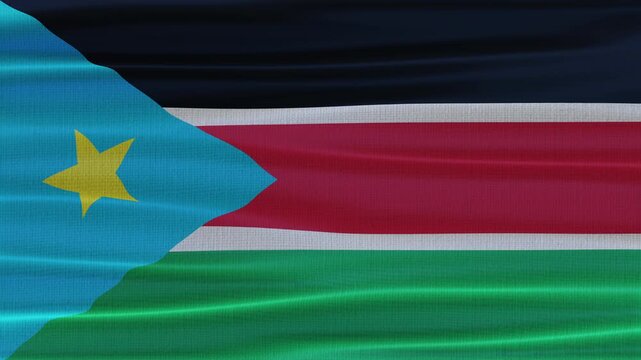 South Sudan flag waving in the wind with high quality fabric texture