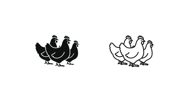 Chickens Illustration Black  White Farm Animal Vector Design Vector