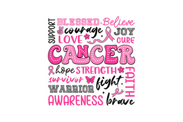 Breast Cancer Awareness Inspirational Word Art Sublimation Design © Digital