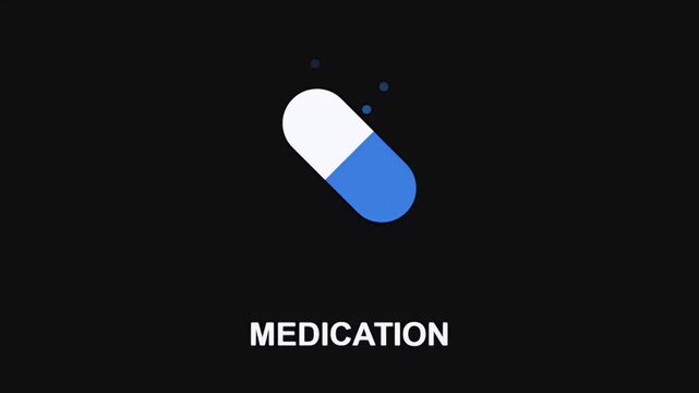 A single blue and white medical pill icon representing pharmaceutical treatment and healthcare solutions