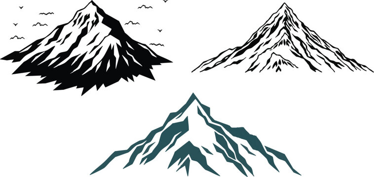 Minimalist Single Peak Mountain Outline Illustration with Clean Stroke Detail Depicting Majestic Natural Landscape Form Isolated on a White Background for Outdoor and Adventure Design Projects
