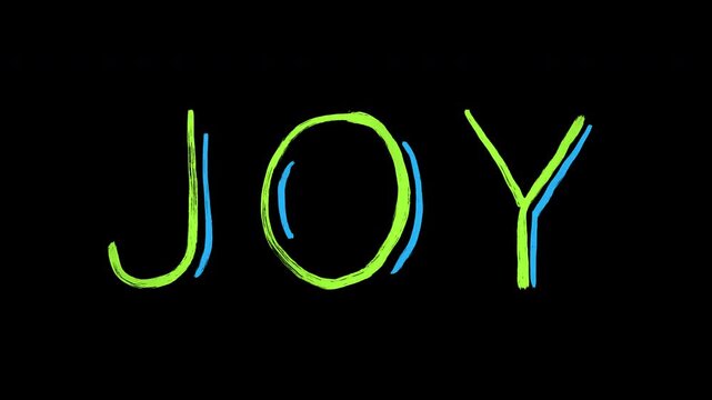 Inspiring and soulful 2D text animation of words "PEACE," "LOVE," and "JOY." Featuring organic hand drawn textures, scribble effects, and grunge tones. Perfect for holiday greetings, spiritual content