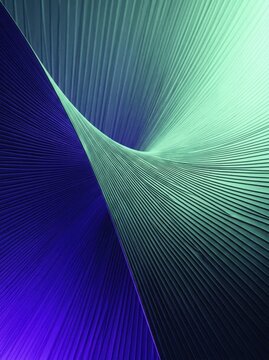 Full frame 3D hyperbolic paraboloid saddle surface at diagonal angle, deep electric indigo and cold neon mint split-tone opposing corner lighting.