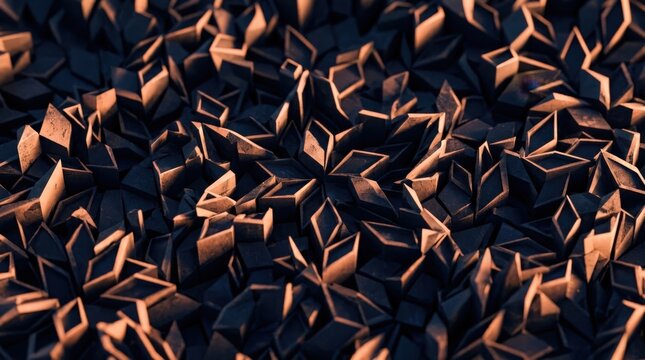 Full frame vast 3D Penrose tiling extruded into relief geometry filling frame, irregular non-repeating rhombus forms at varying heights, warm neon peach raking light.