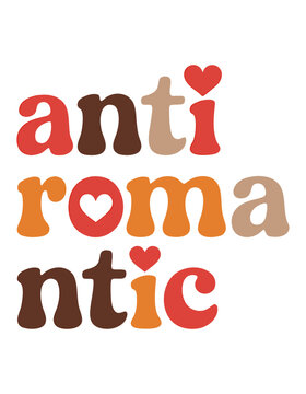 A minimalist typographic design featuring the word "antiromantic" in a playful, rounded font style