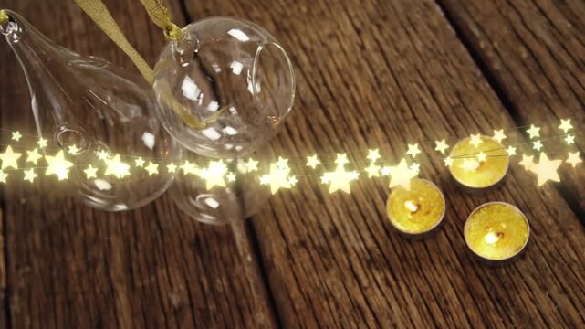 Animation of star string lights, candles and christmas decorations
