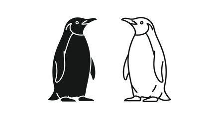 Obraz premium Adorable Cartoon Penguins - Simple Black White Design Vector