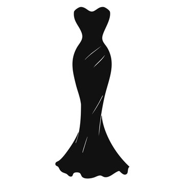 A black dress design silhouette stands tall with a fitted bodice and a flared skirt. This design is suitable for formal events and fashion illustrations. It showcases elegance in dressmaking