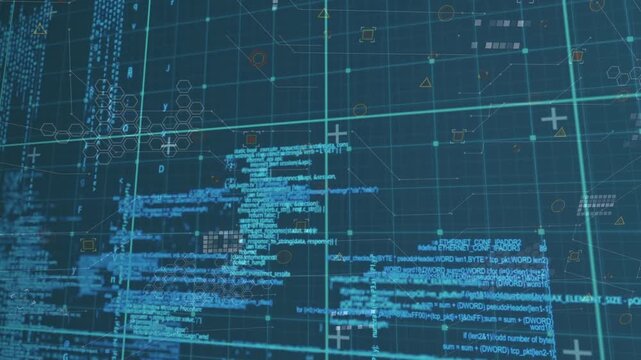 Animation of data processing on black background