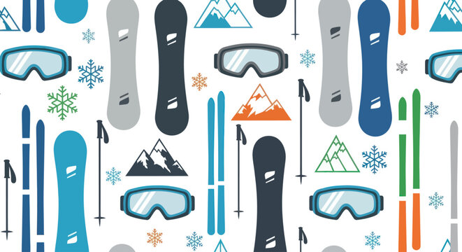 Skiing equipment on white background.