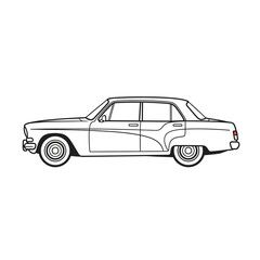 Naklejka premium Vintage Sedan Car Outline Drawing, Classic Automobile Silhouette, Retro Vehicle Icon