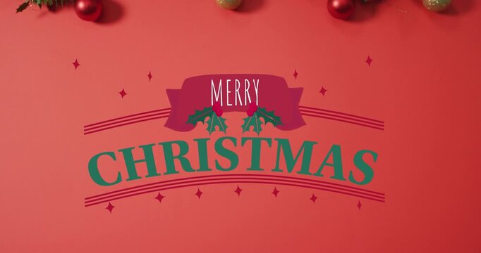 Animation of christmas greetings text over christmas decorations