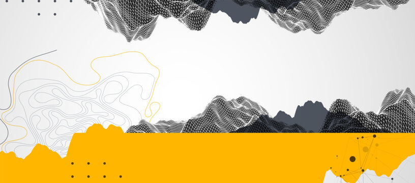 Trendy abstract wireframe background. Mountain art elements. Surface illustration. Vector.