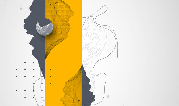 Trendy abstract wireframe background. Mountain art elements. Surface illustration. Vector.
