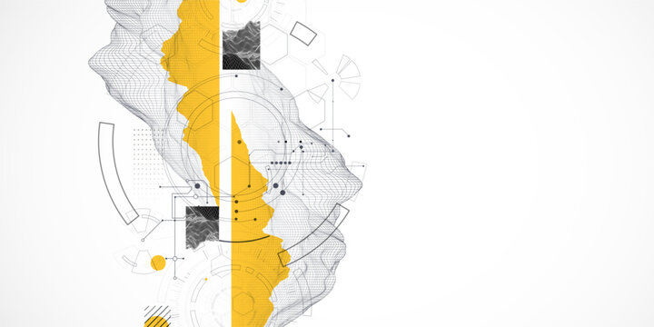 Abstract technological background with mountain elements made in a wireframe style.