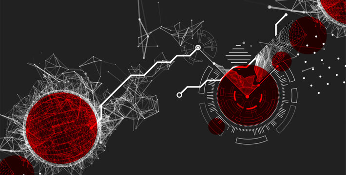 Technological art. Combination of sphere with technological lines and circles in one illustration. Vector.