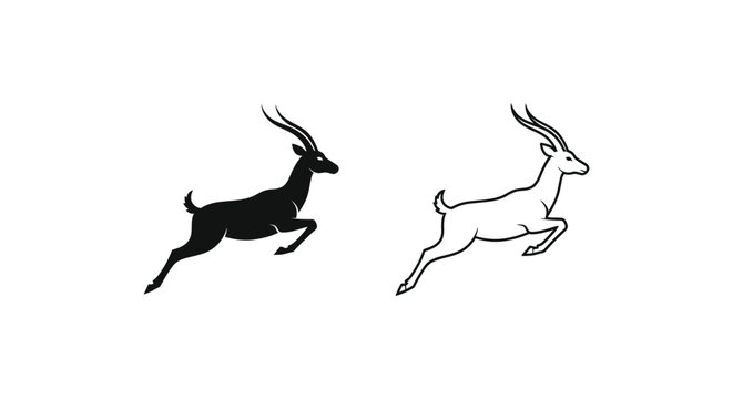 Antelope Running Silhouettes Art Design Vector