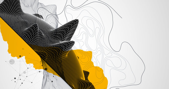 Trendy abstract wireframe background. Mountain art elements. Surface illustration. Vector.