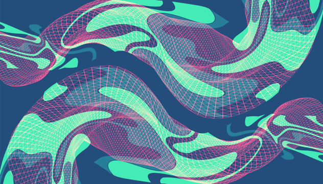 The abstract wave is made in a frame style. Template for science and technology presentation. Vector art.