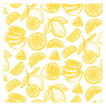 Lemon and citrus slace fruit yellow seamless pattern fresh citrus summer background