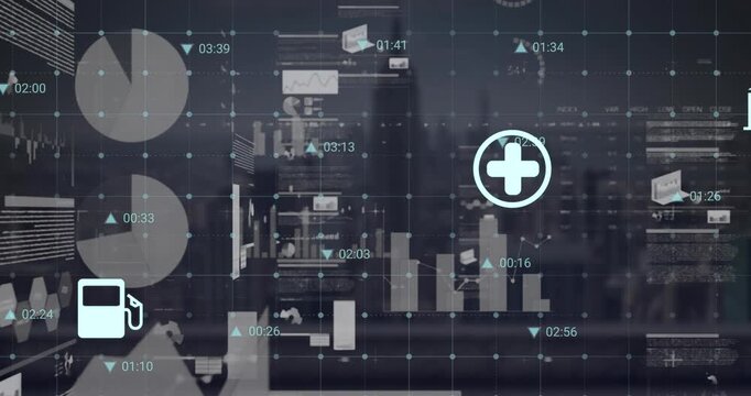 Graphs and numbers moving on a transparent background