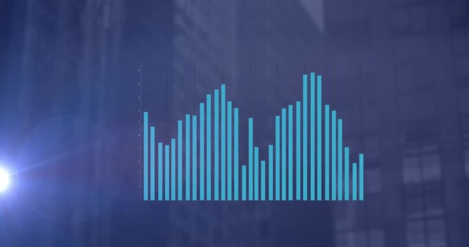 Animation of light spot and statistical data processing against tall buildings