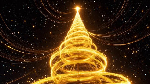 Serene Golden spiral Christmas tree in space for Environmental Sustainability and Mindfulness