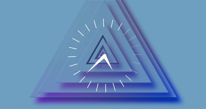 Clock animation with layered blue triangular shapes in dynamic background design