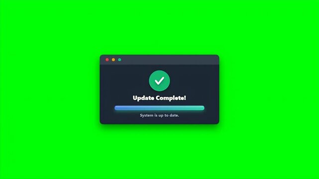 A computer software window displays a successful system update complete notification with a green check mark