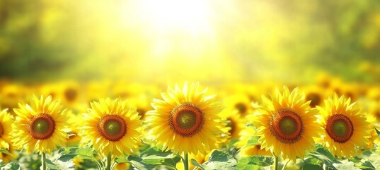Obraz premium Vibrant sunflowers stretching towards the bright blue sky in a picturesque summer landscape scene.