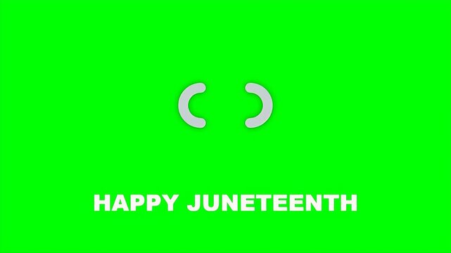 A vibrant graphic design celebrating the Juneteenth holiday with bold typography and a modern minimalist icon