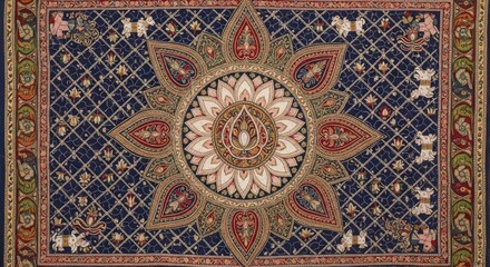 Fototapeta premium Intricate Persian Rug with Central Medallion and Floral Motifs.