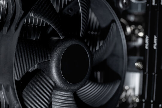 Inside a desktop computer, internal parts of a computer closeup