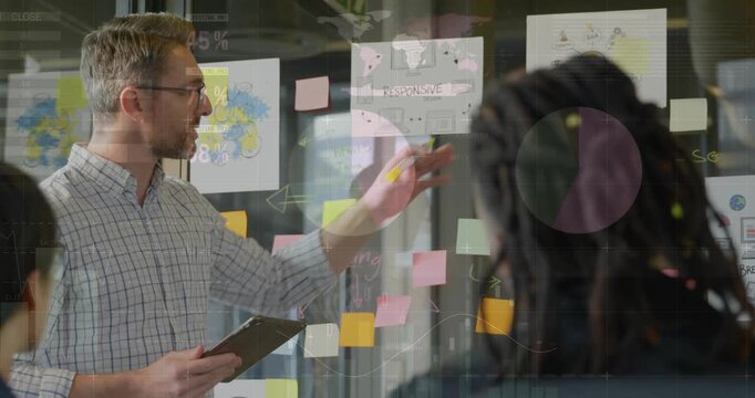 Lead touching RESPONSIVE sheet and guiding design review in glass meeting, overlays marking notes